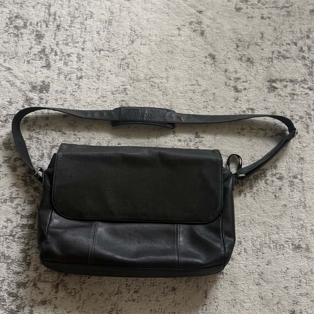 Vintage El Portal Laptop Briefcase Black Leather With Padded Dual Compartment